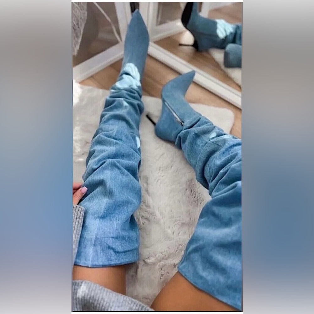 Rare Zara Over The Knee Denim Boots